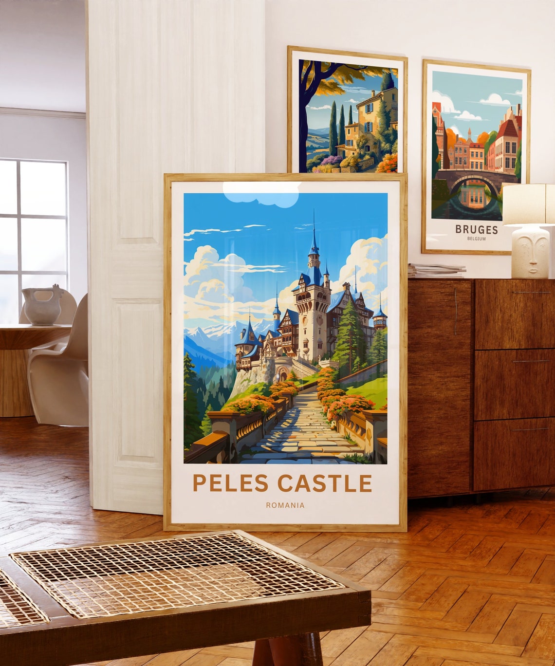Peles Castle Romania Stone Path Mountain View Personalized Poster - Image 5