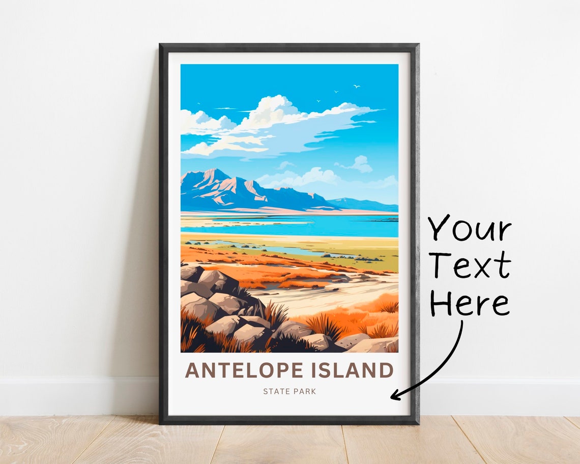 Personalized Antelope Island Travel Print Antelope Island Poster Utah Wall Art Framed Present Gift Utah Present