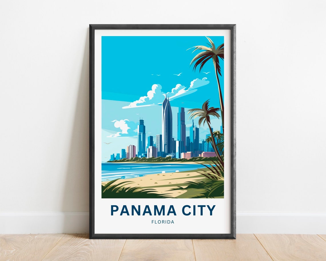 Panama City Florida Beach Skyline Retro Seaside Vintage Travel Poster