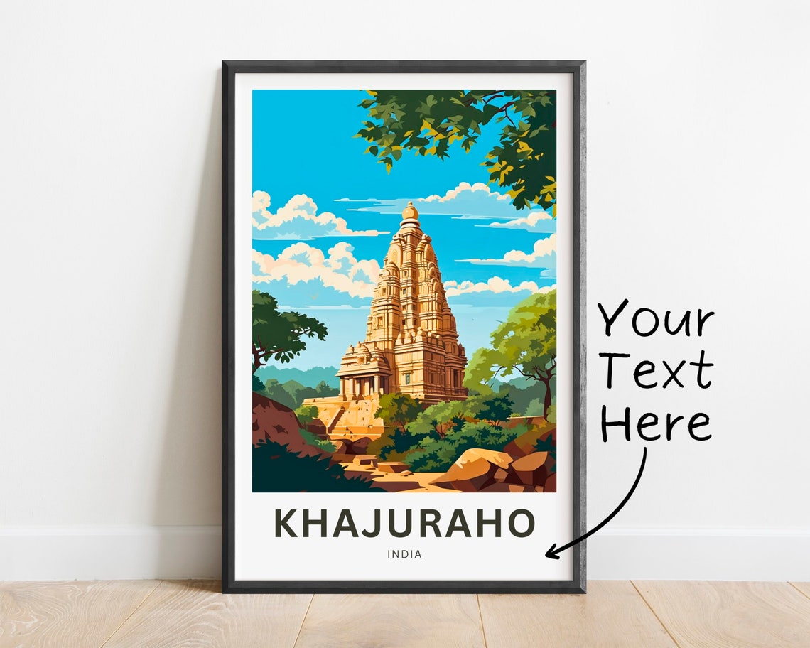 Khajuraho India Sandstone Temple Forest Custom Travel Poster