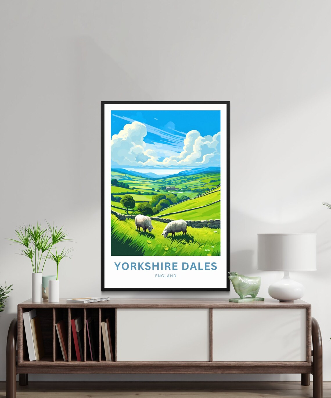 Yorkshire Dales Sheep Green Pasture Hills England Travel Poster - Image 2