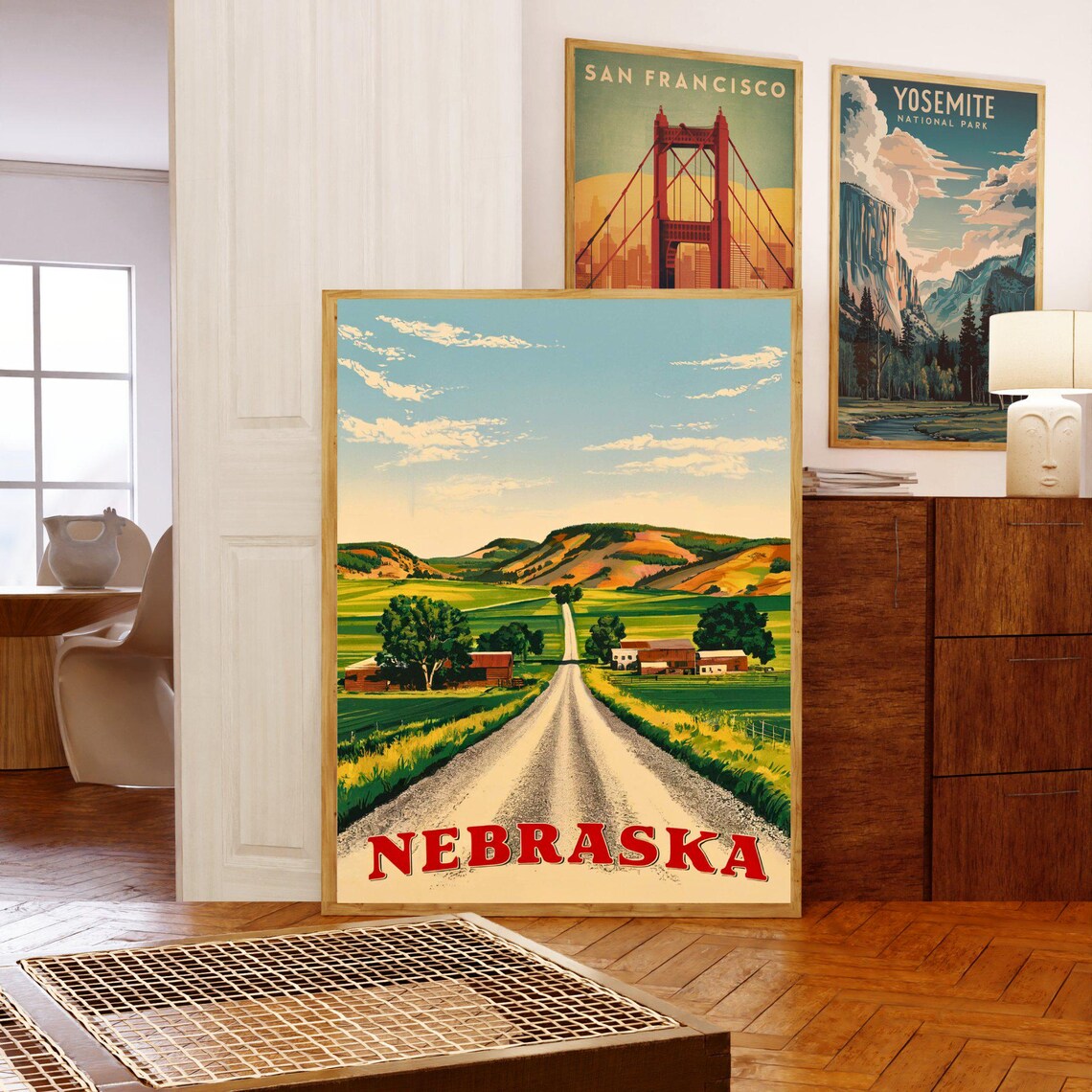 Nebraska Gravel Road Farmstead Buttes Vintage Travel Art Poster - Image 5