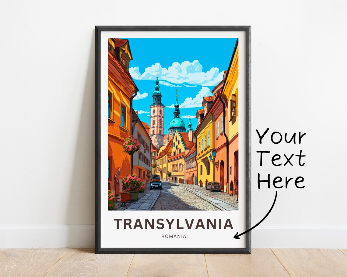 Transylvania Romania Old Town Cobblestone Street Travel Poster