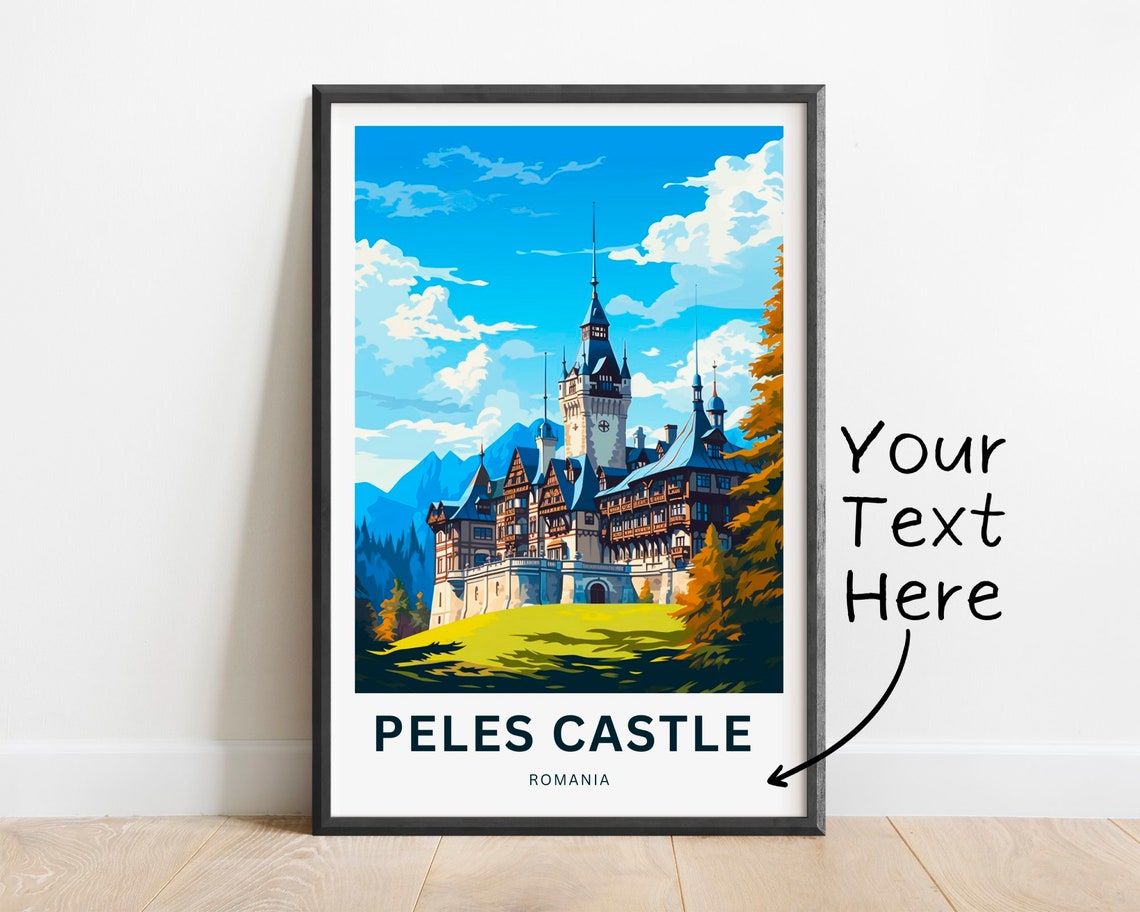 Personalized Peles Castle Romania Vintage Style Travel Poster