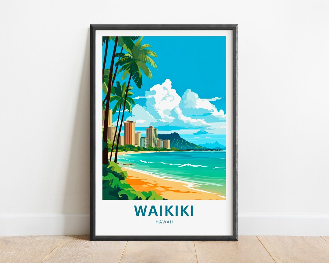 Waikiki Travel Poster, Hawaii Wall Art Print
