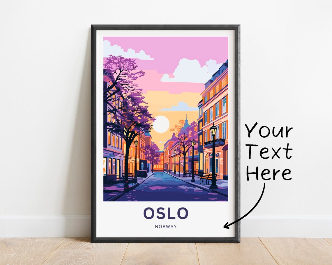 Oslo Norway Custom Text Sunset Street Purple Trees Travel Poster