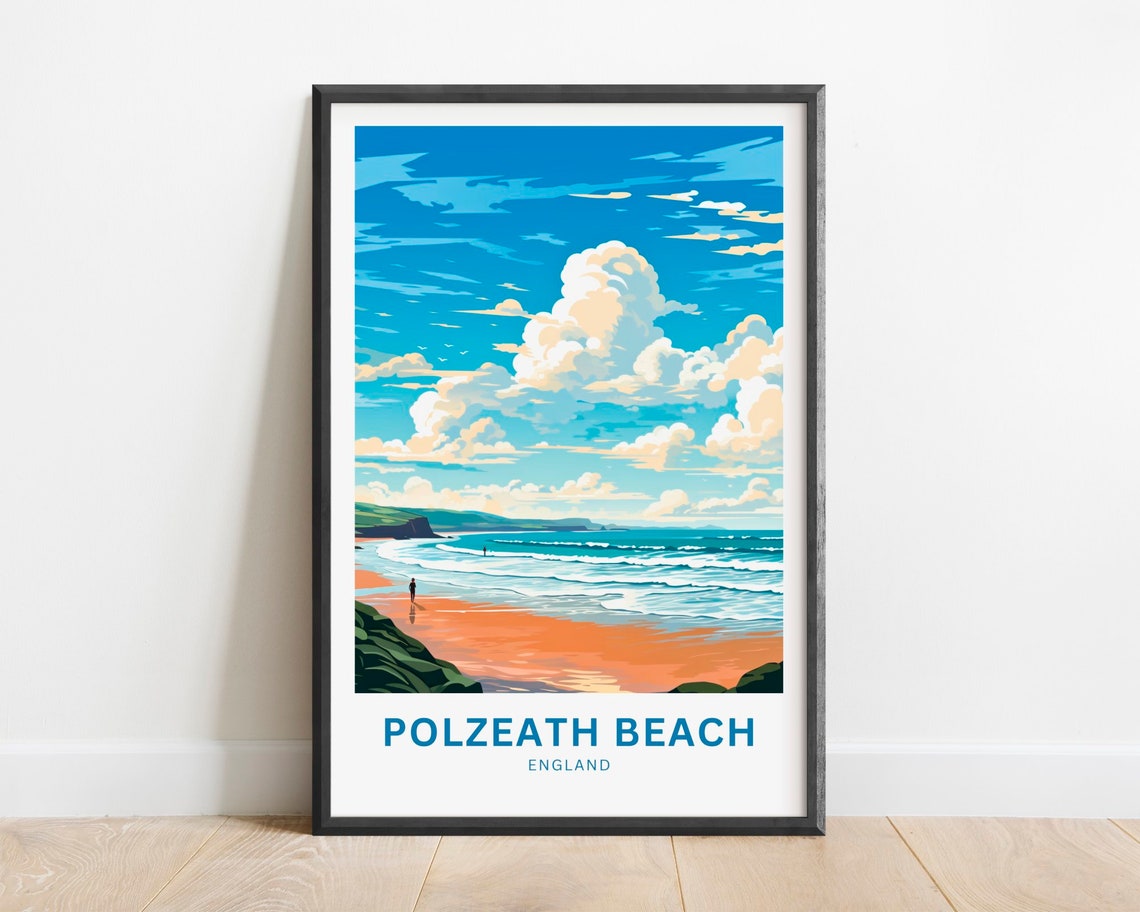 Polzeath Beach England Surf Waves Sandy Shore Summer Travel Poster