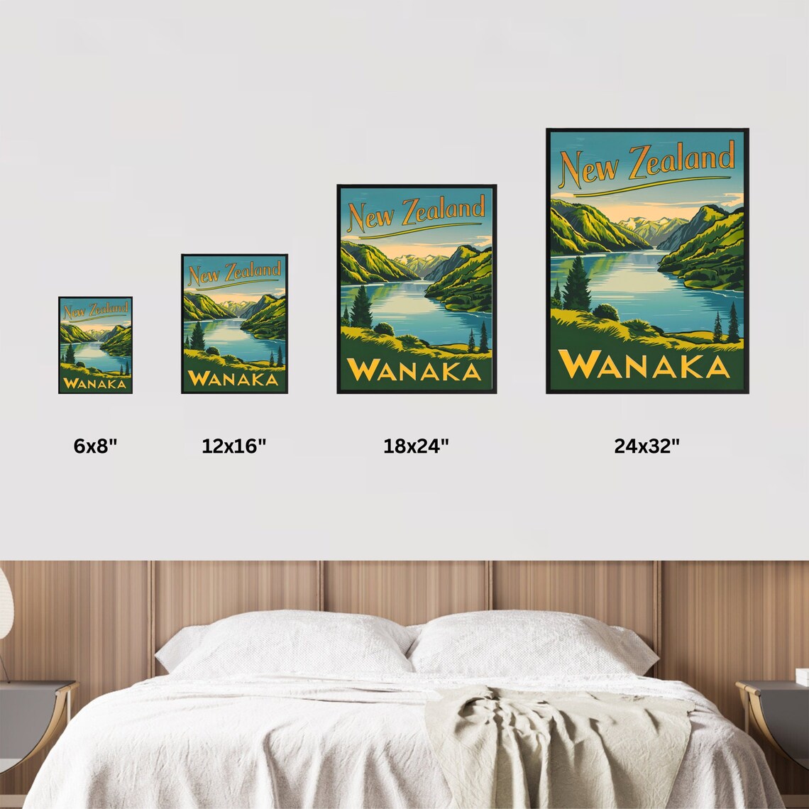Wanaka New Zealand Lake Hills Green Retro Vintage Travel Poster - Image 3