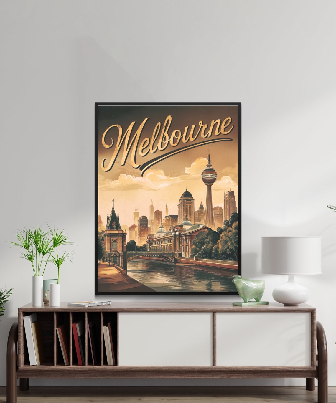 Melbourne Australia Vintage Travel Poster with Riverside City Skyline - Image 3