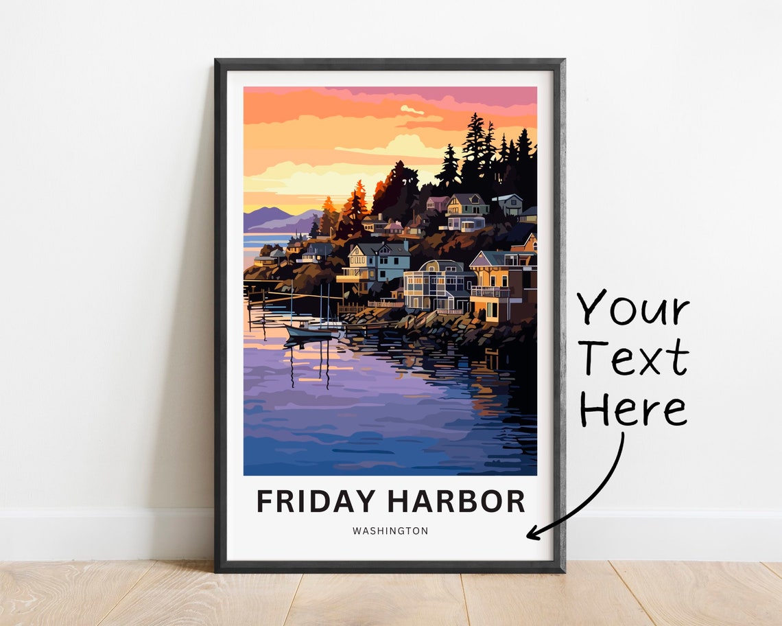 Friday Harbor Washington Customizable Sunset Harbor Poster Artwork