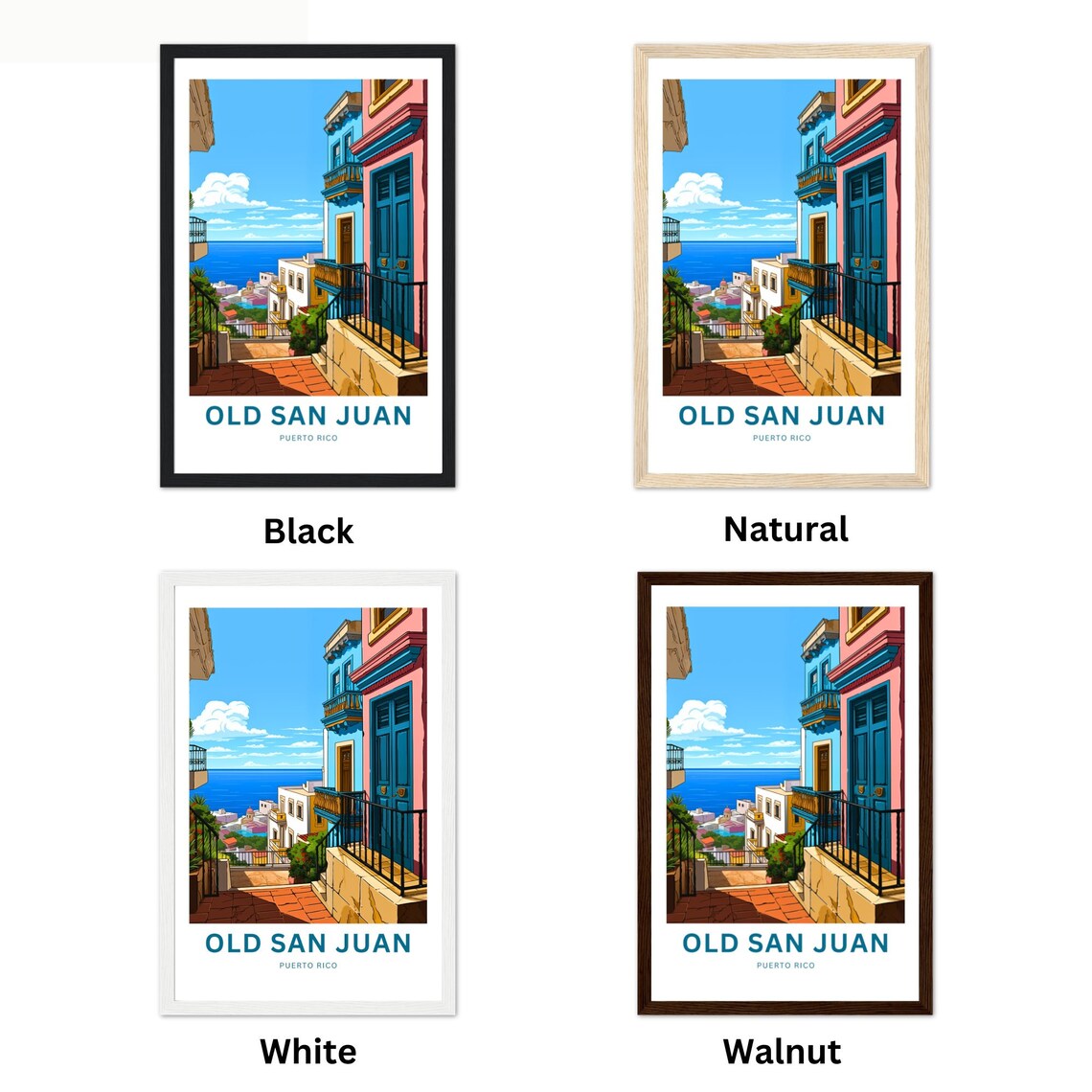 Old San Juan Colorful Colonial Street Ocean View Travel Poster - Image 2
