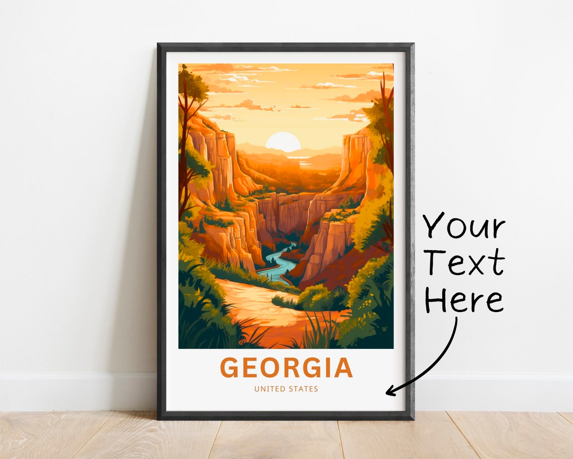 Georgia Canyon Sunset River Gorge Custom Text Travel Poster USA