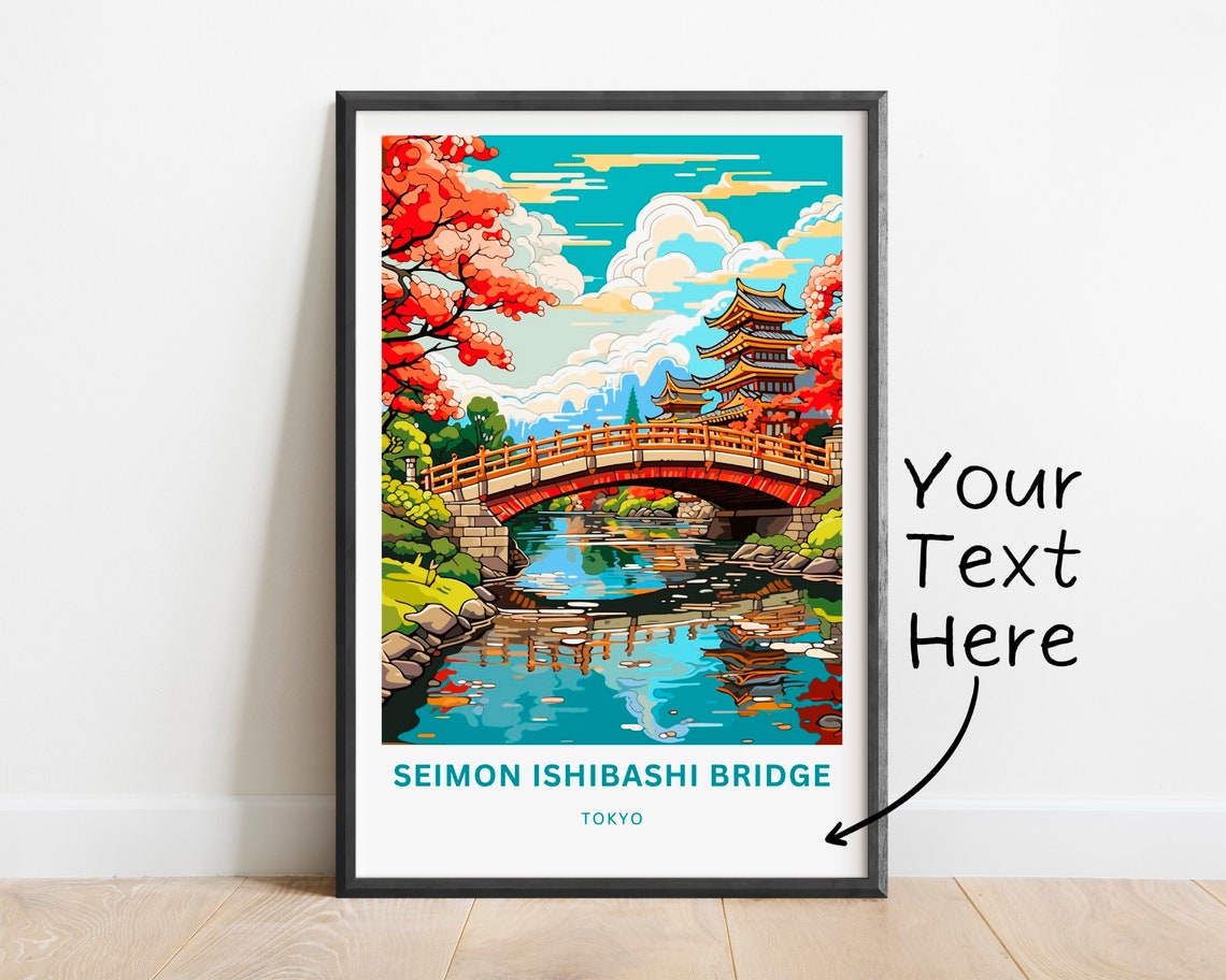 Seimon Ishibashi Bridge Tokyo Red Arch Bridge Temple Travel Poster
