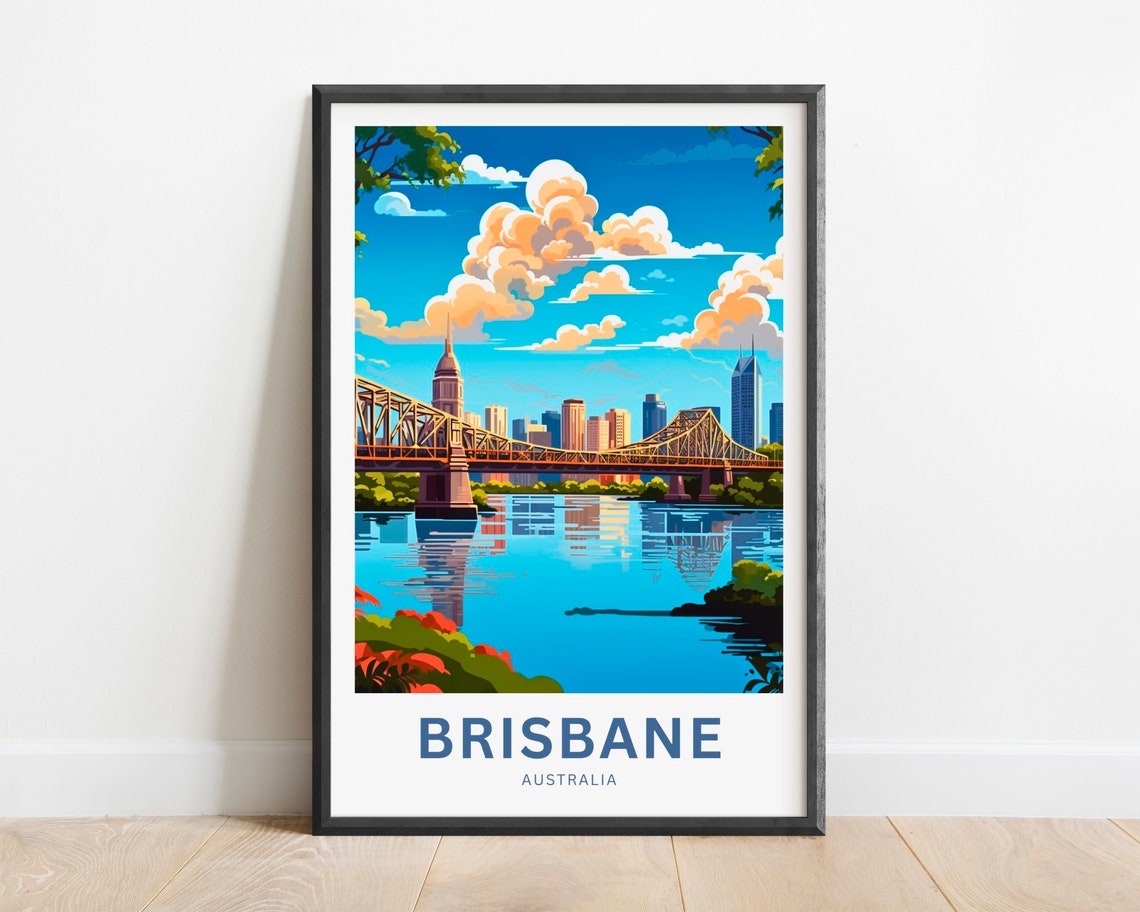Brisbane Australia Historic Story Bridge River Skyline Travel Poster