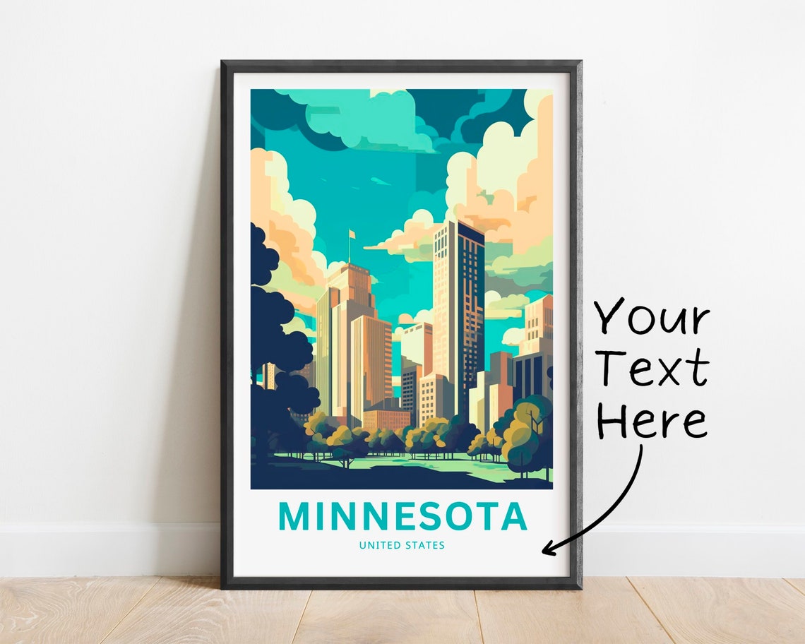 Minnesota Personalized Travel Poster City Skyline Custom Text Gift