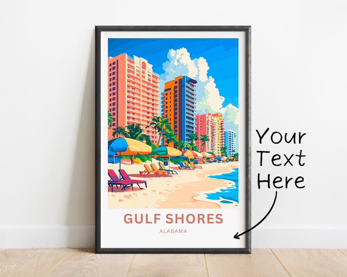 Gulf Shores Alabama Beachfront Condos Umbrellas Travel Poster - Image 2