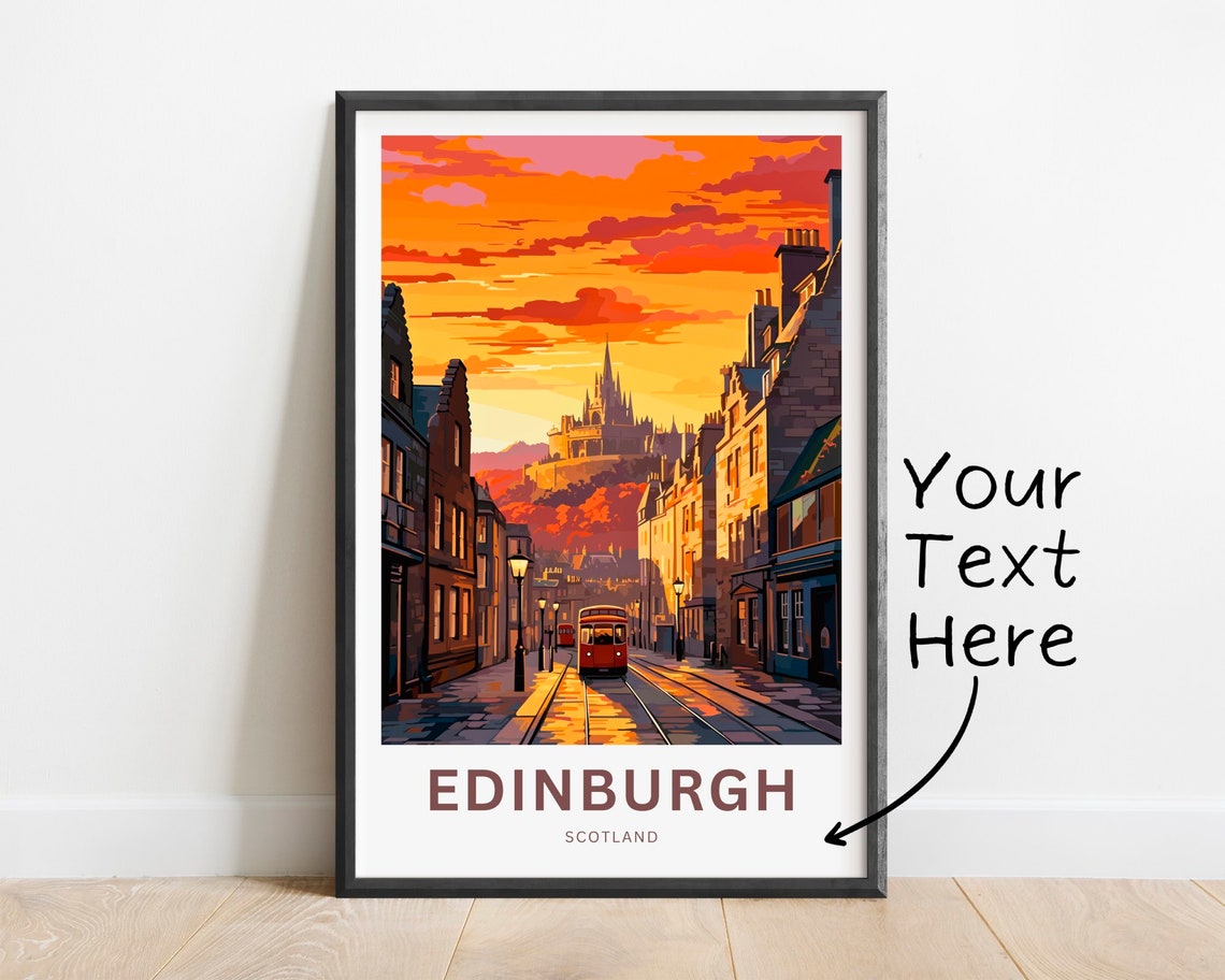 Edinburgh Scotland Sunset Tram Castle Street Custom Art Poster