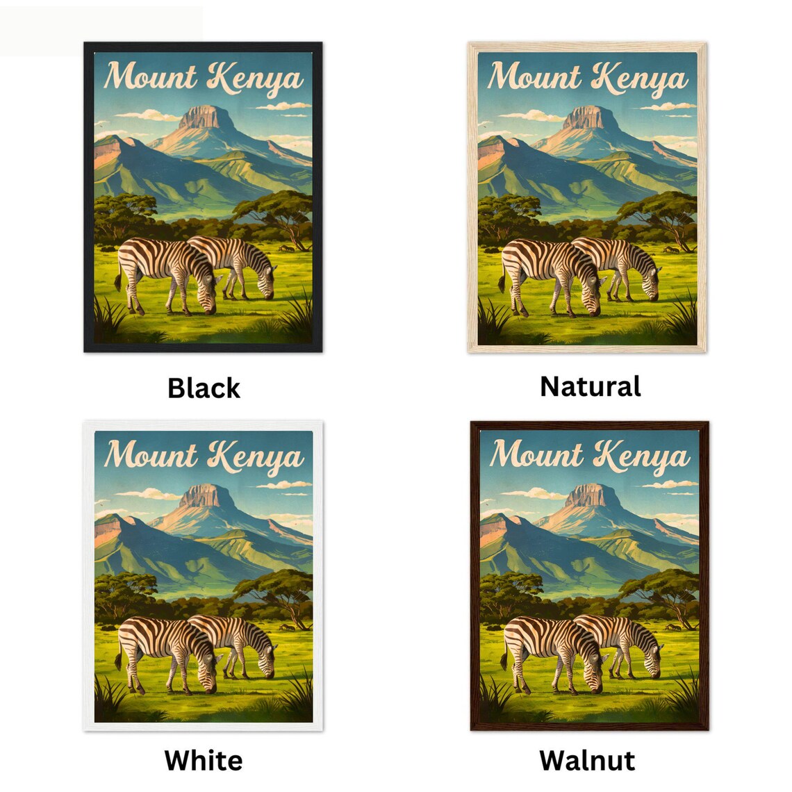 Mount Kenya Africa Safari Zebras Mountain Savannah Travel Poster - Image 4