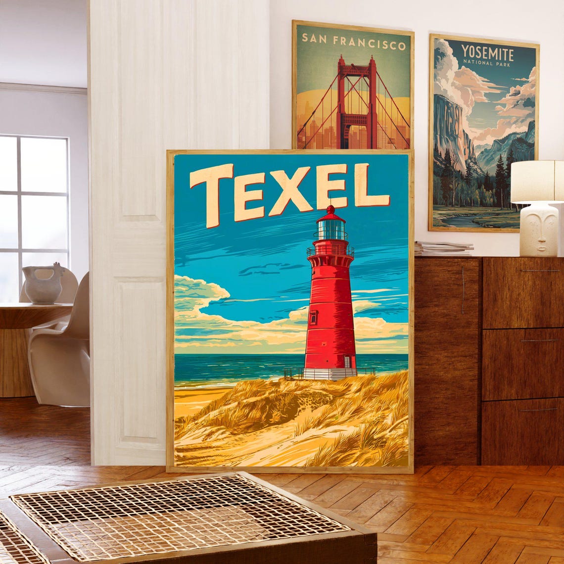 Texel Netherlands Red Lighthouse Sand Dunes Vintage Travel Poster - Image 5