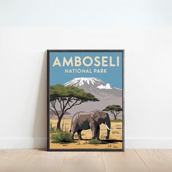 Amboseli National Park Vintage Elephant Kilimanjaro Safari Poster