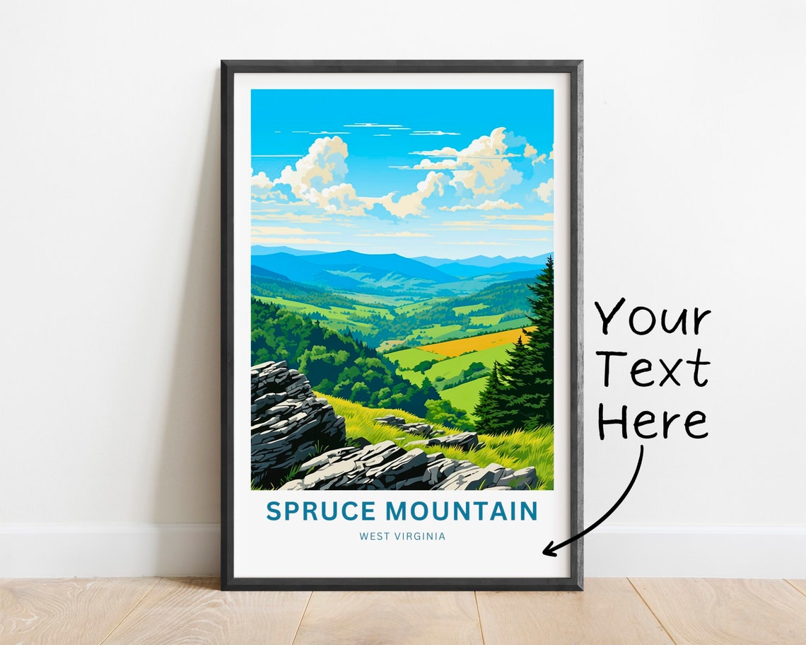 Personalized Spruce Mountain WV Blue Sky Valley Travel Poster