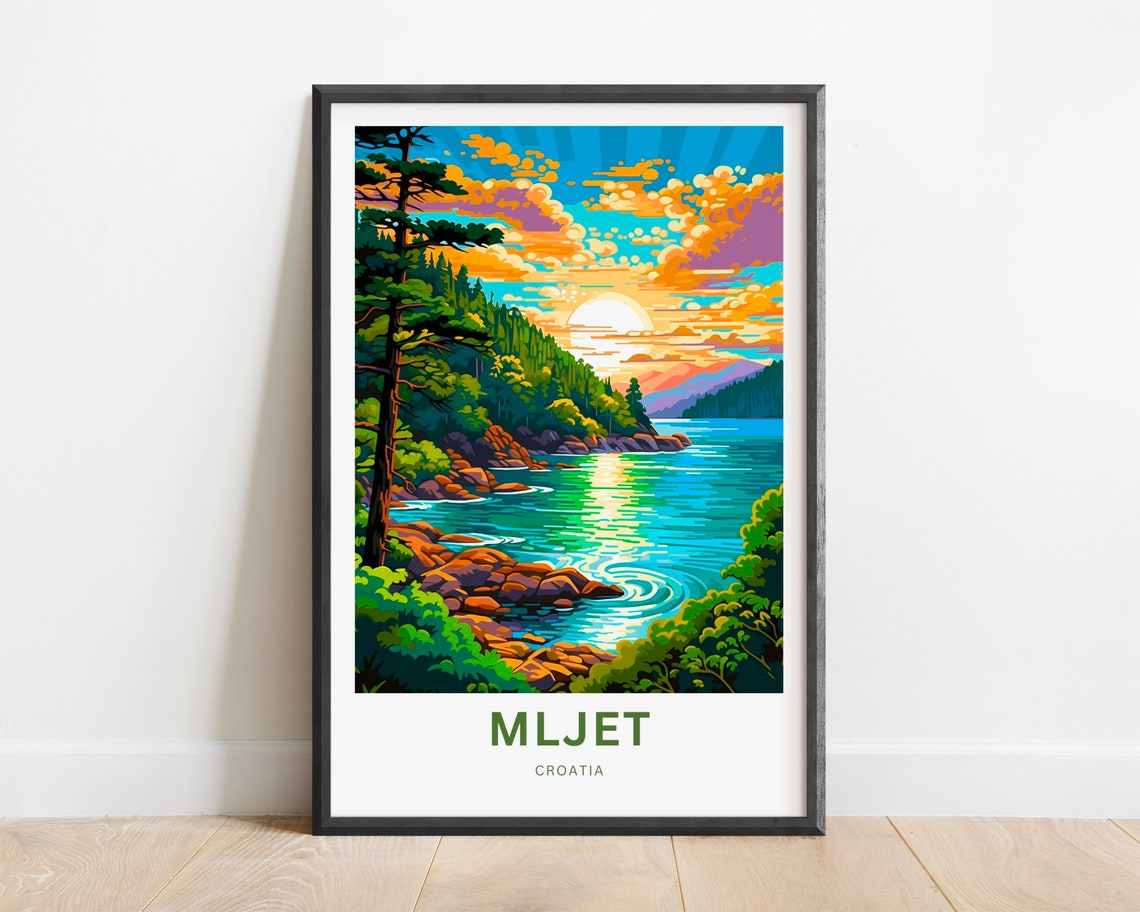 Mljet Croatia Sunset Cove Pine Forest Golden Hour Travel Poster
