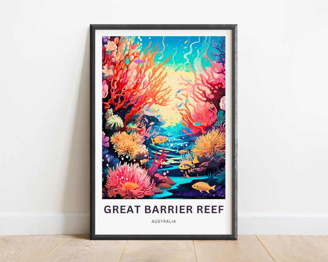 Great Barrier Reef Australia Bright Coral Canyon Reef Art Poster