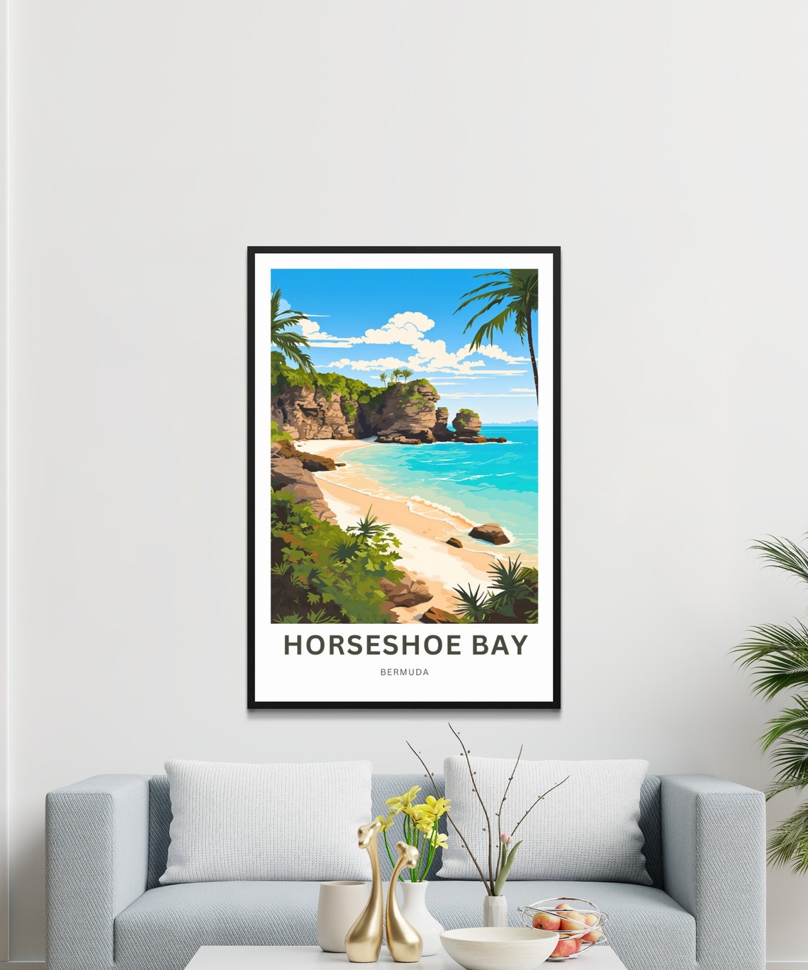 Horseshoe Bay Bermuda Tropical Cove Lush Palm Day Travel Poster - Image 3