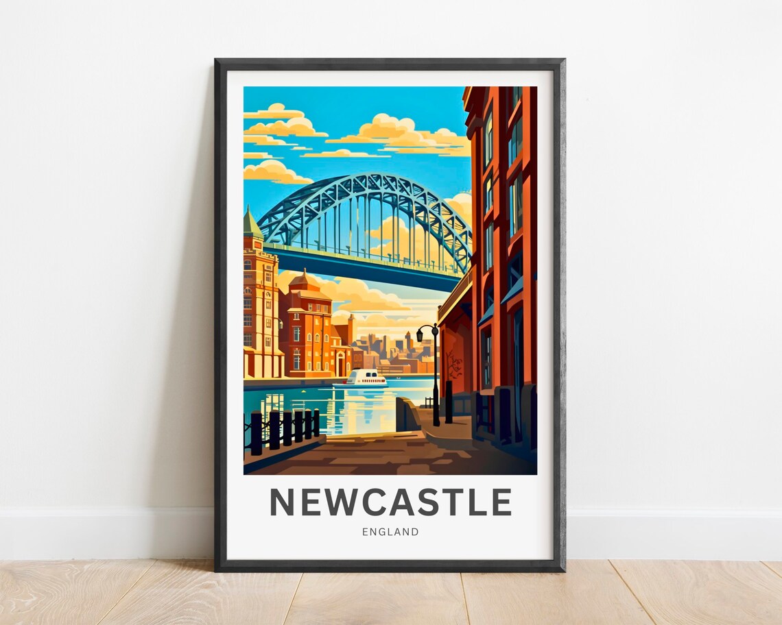 Newcastle England Tyne Bridge Quayside Golden Sunset Travel Poster