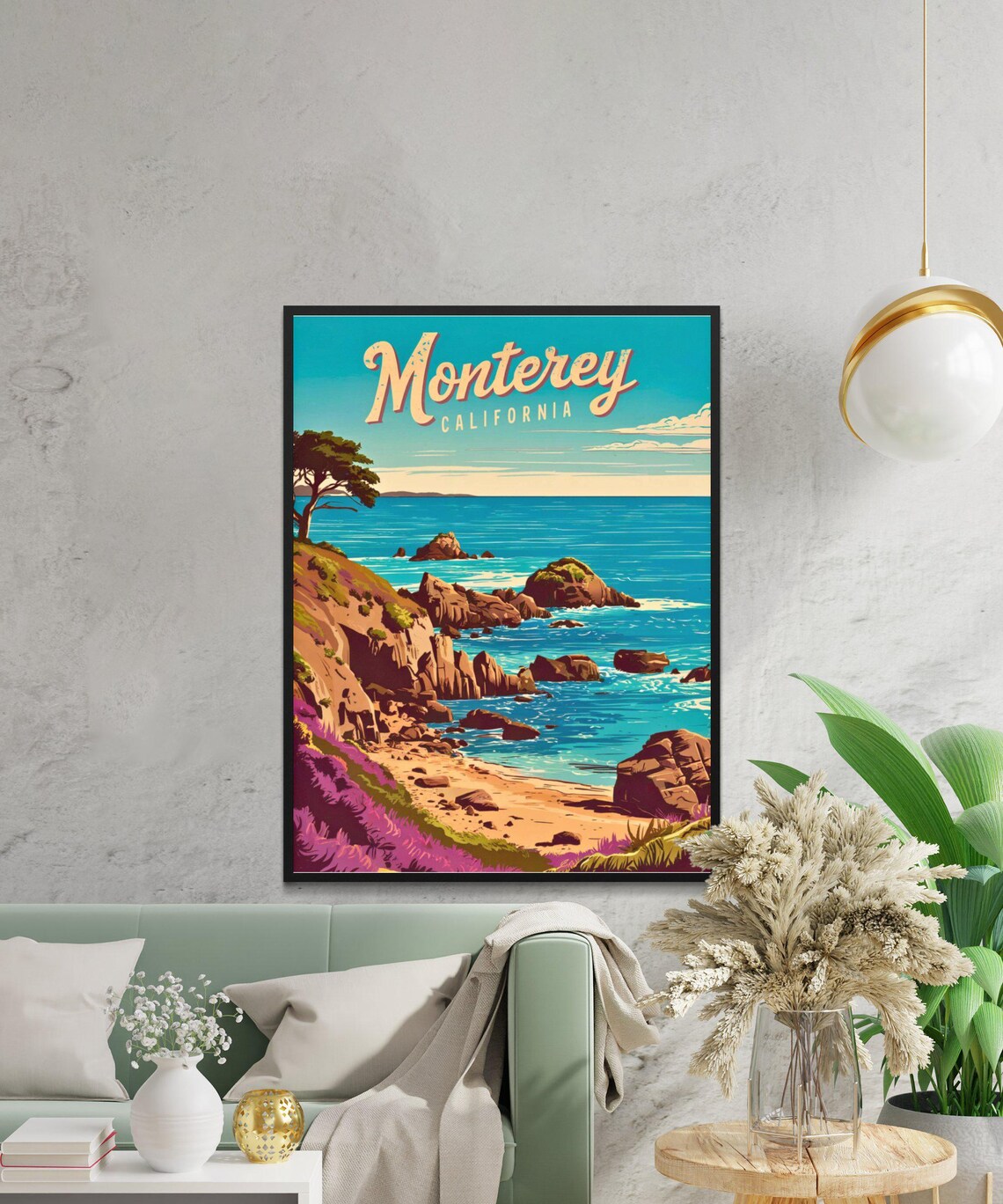 Monterey California Retro Rocky Cove Ocean Cliffs Travel Poster - Image 2