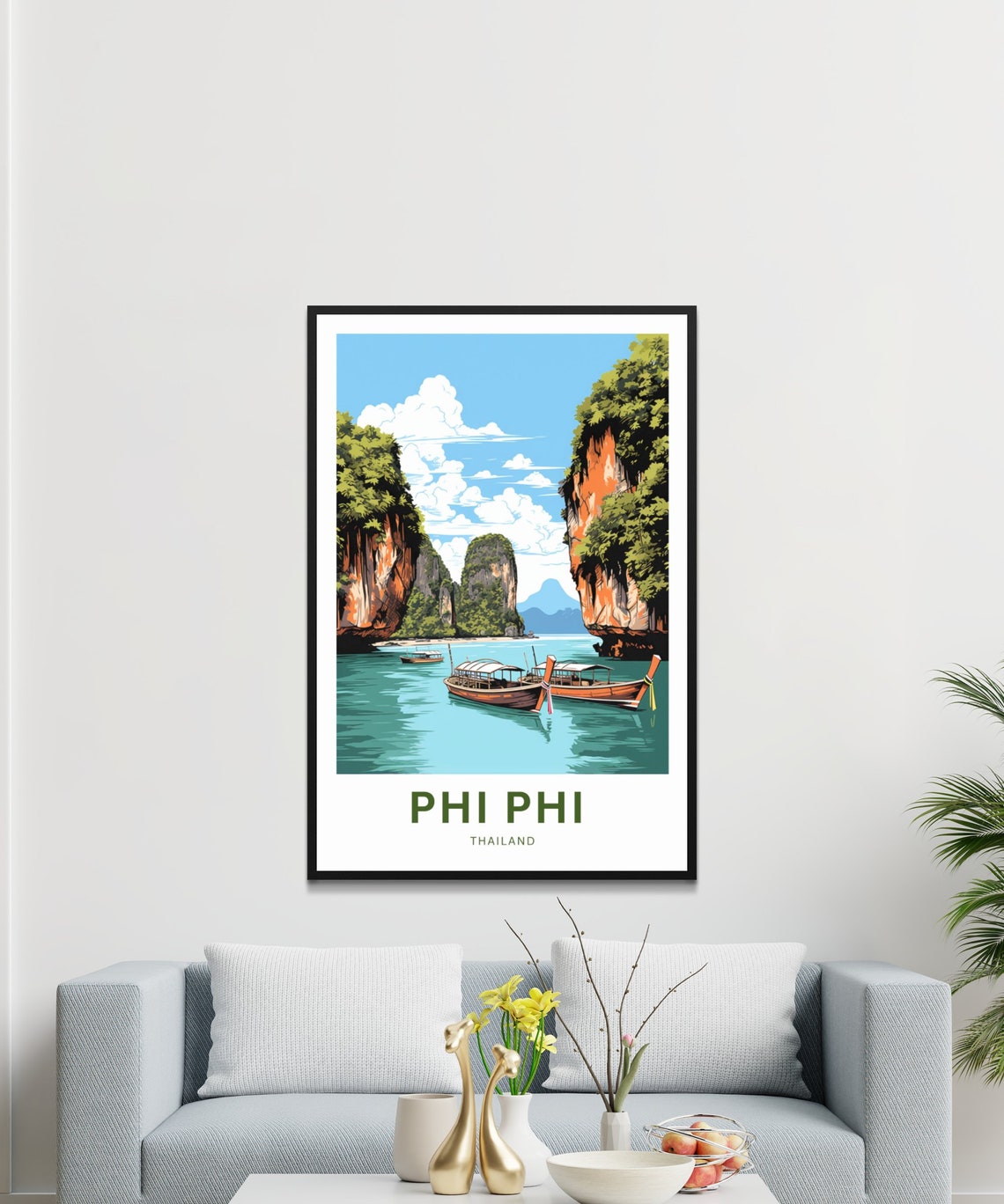 Phi Phi Thailand Towering Limestone Cliffs Longtail Boats Poster - Image 3