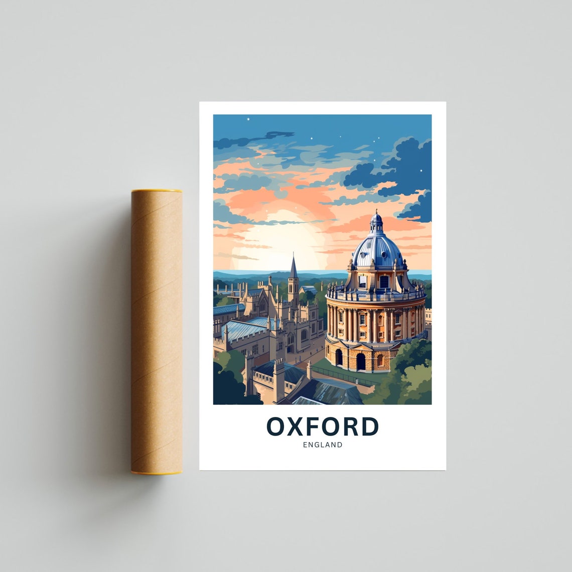 Oxford England Radcliffe Camera Sunset Skyline Travel Poster - Image 4