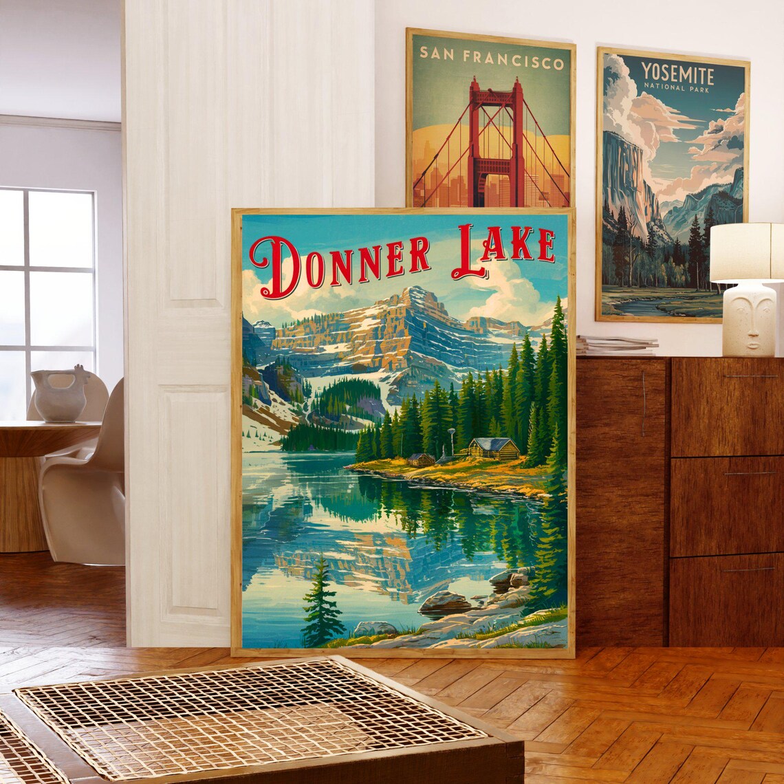 Donner Lake California Vintage Cabin Mountain Lake Retro Travel Poster - Image 5