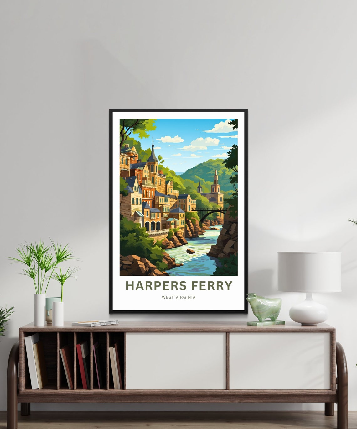 Harpers Ferry West Virginia Historic River Town Colorful Travel Poster - Image 2
