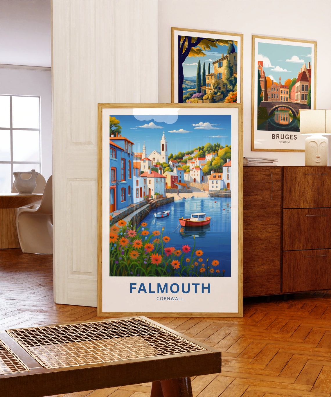 Falmouth Cornwall Sunny Harbor Personalized Seaside Town Poster - Image 5