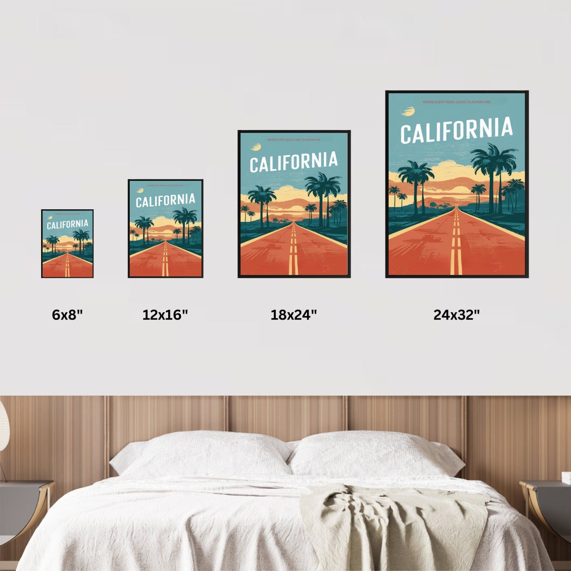 California Retro Palm Highway Dusk Road Adventure Travel Poster - Image 4
