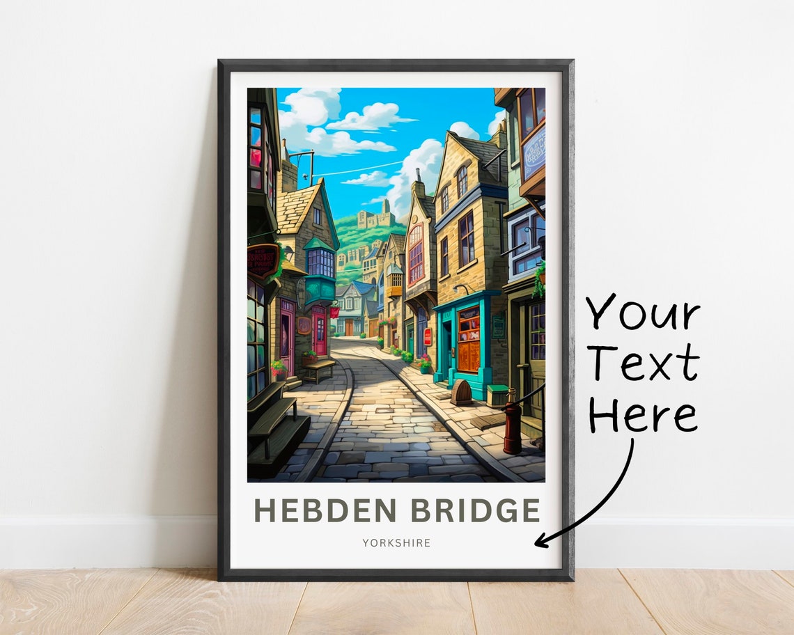 Hebden Bridge Yorkshire Cobbled Street Cottages Personalized Poster