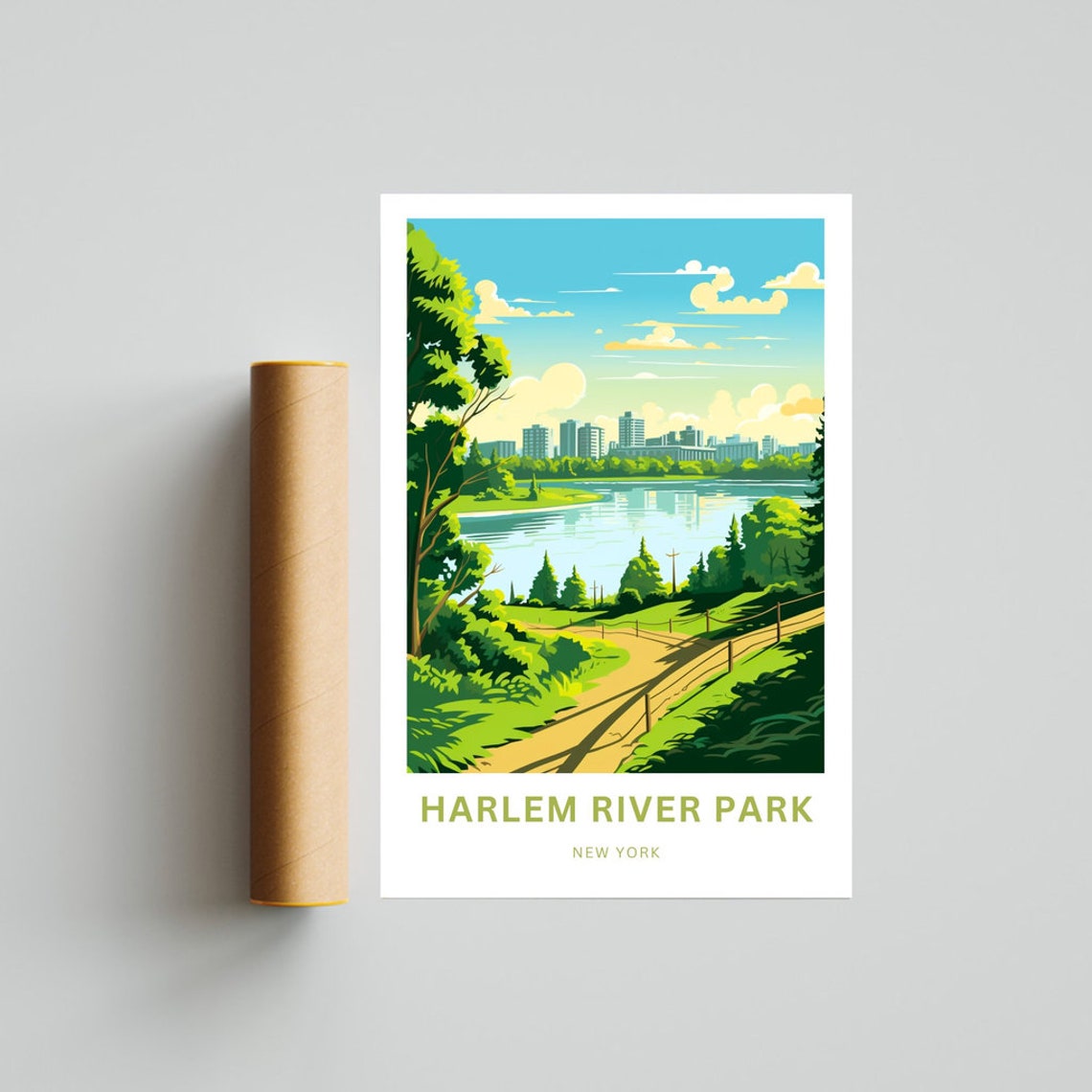 Harlem River Park New York Green Trail River Skyline Custom Poster - Image 4