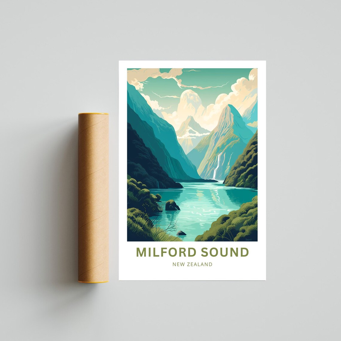 Milford Sound New Zealand Fjord Waterfalls Personalized Travel Poster - Image 4
