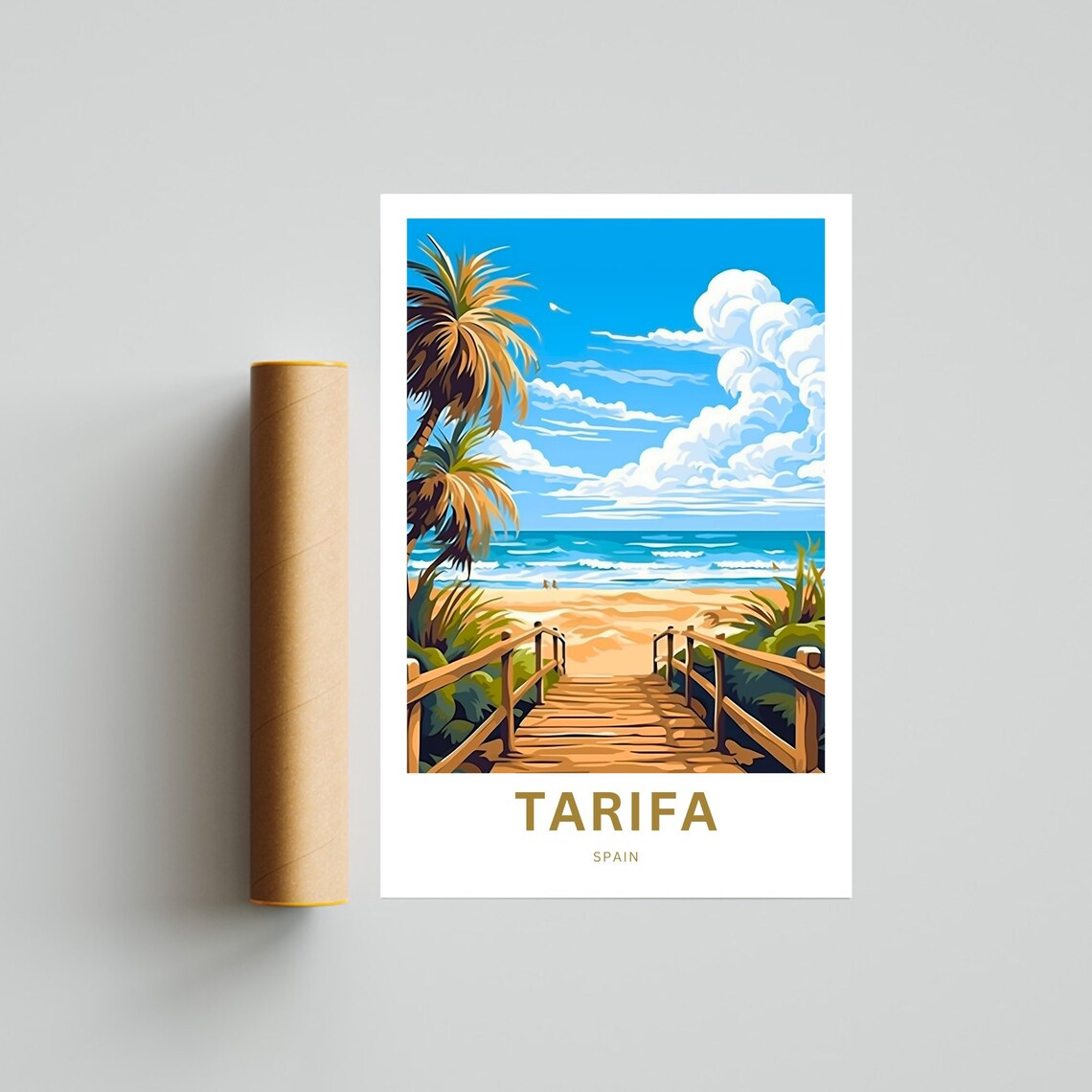 Tarifa Spain Poster with Wooden Boardwalk Leading to Beach Art - Image 4