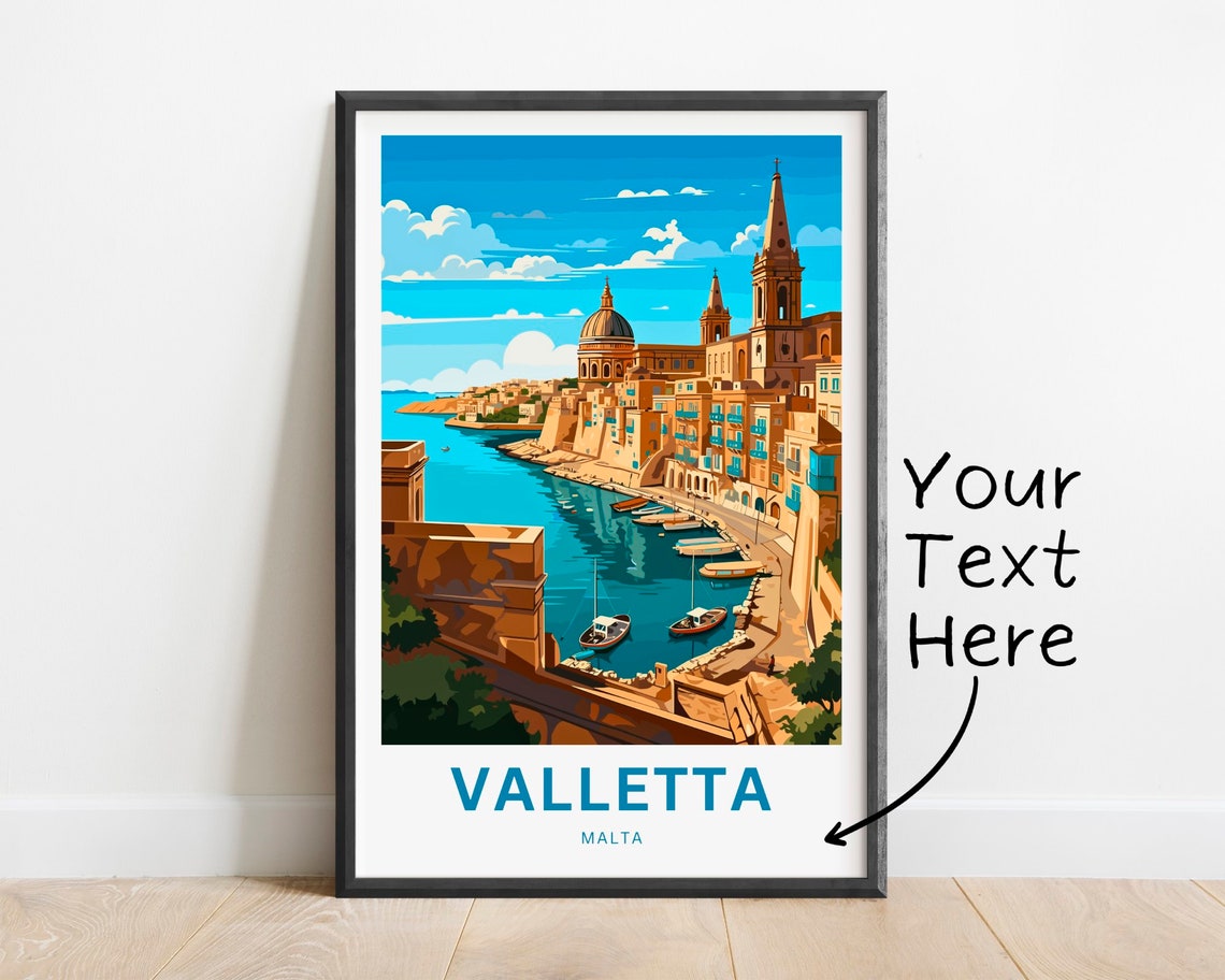 Personalized Valletta Malta Harbor Custom Text Travel Art Poster