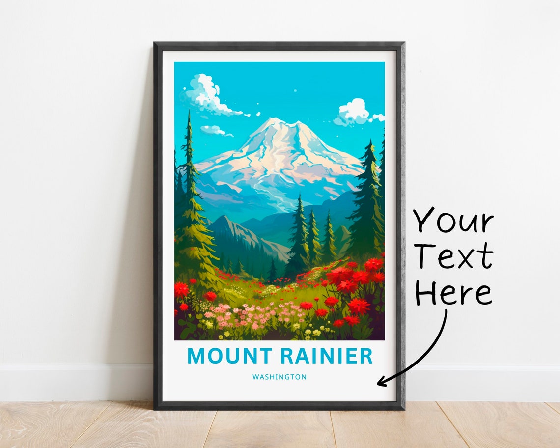 Personalized Mount Rainier Washington Mountain Custom Travel Poster