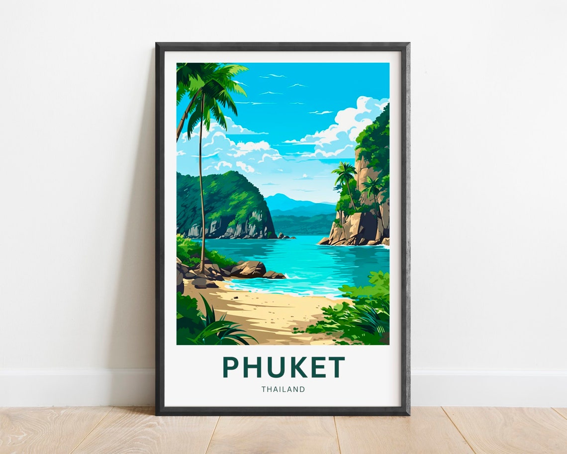 Phuket Thailand Hidden Cove Green Cliffs Beach Travel Poster