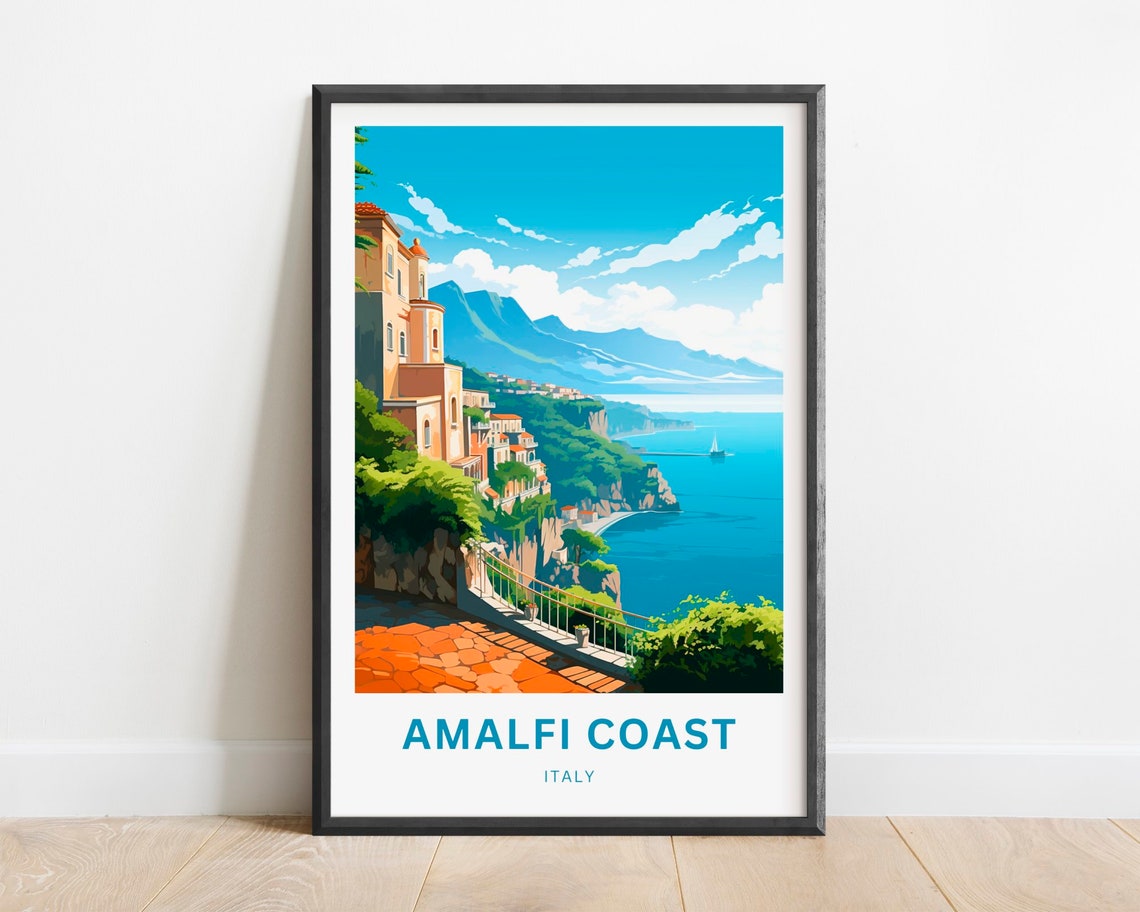 Amalfi Coast Italy Cliffside Town Terrace Sea View Travel Poster