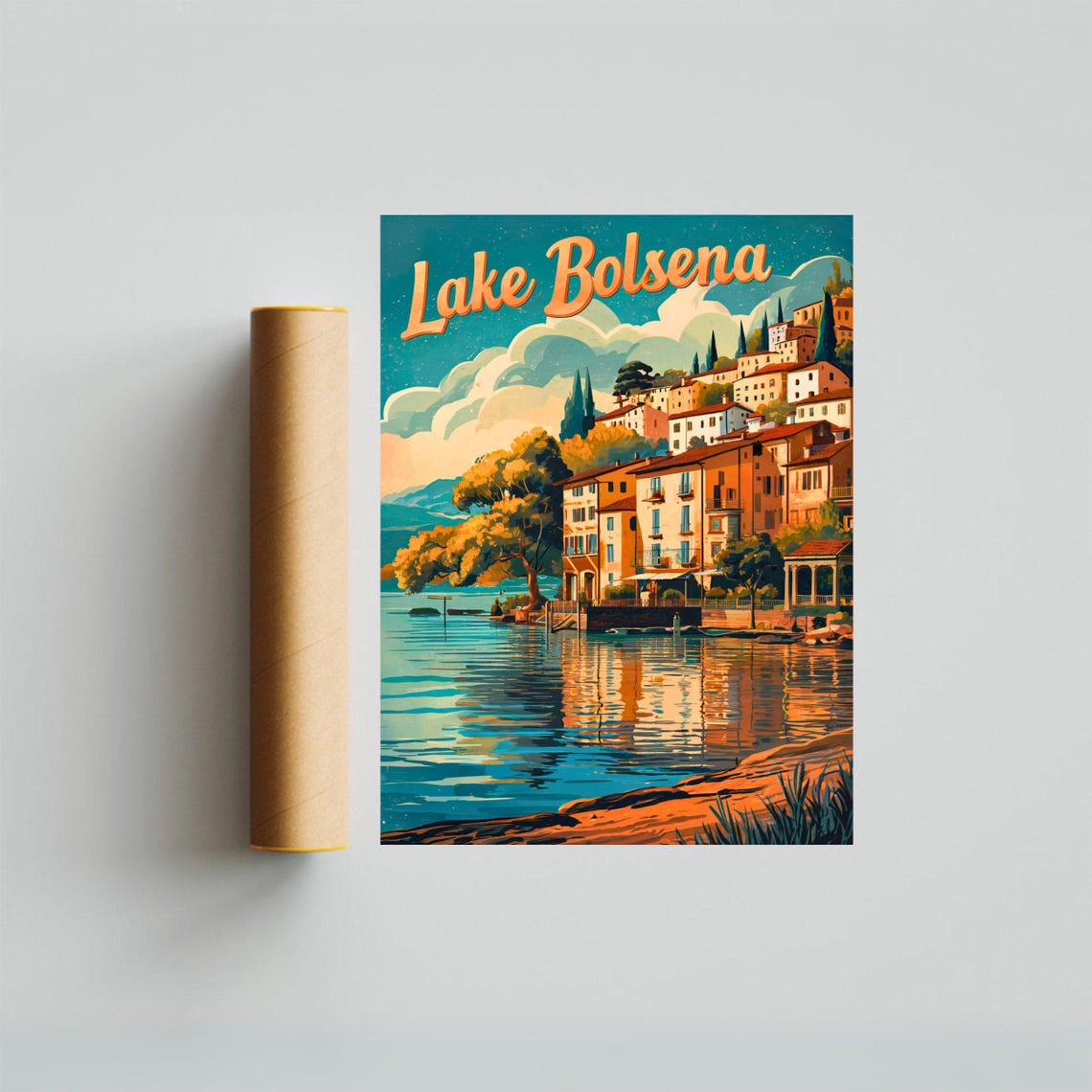 Lake Bolsena Vintage Italian Lakefront Town Reflection Poster - Image 3