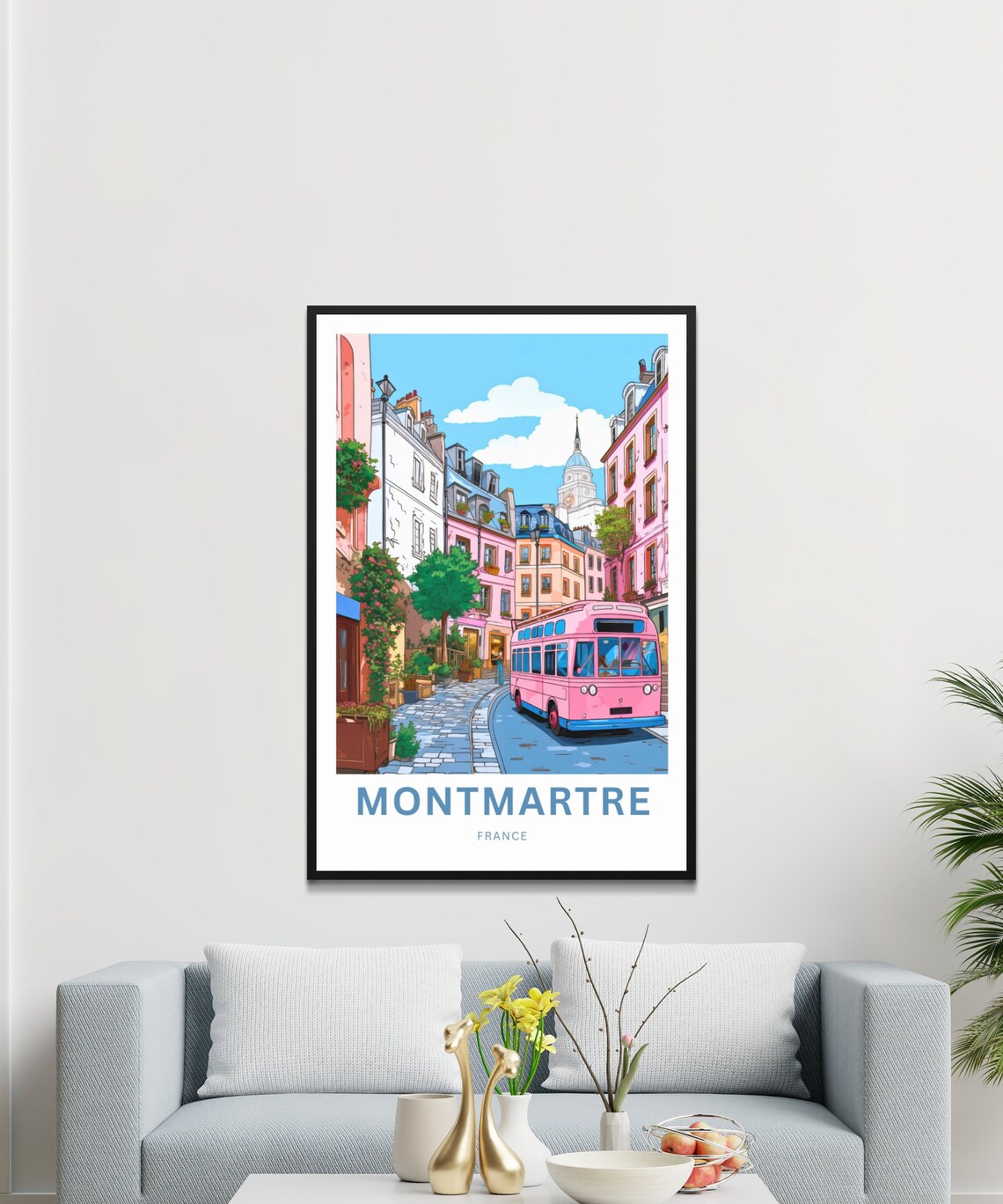 Montmartre Paris Pink Bus Vintage Street Scene Travel Poster - Image 3