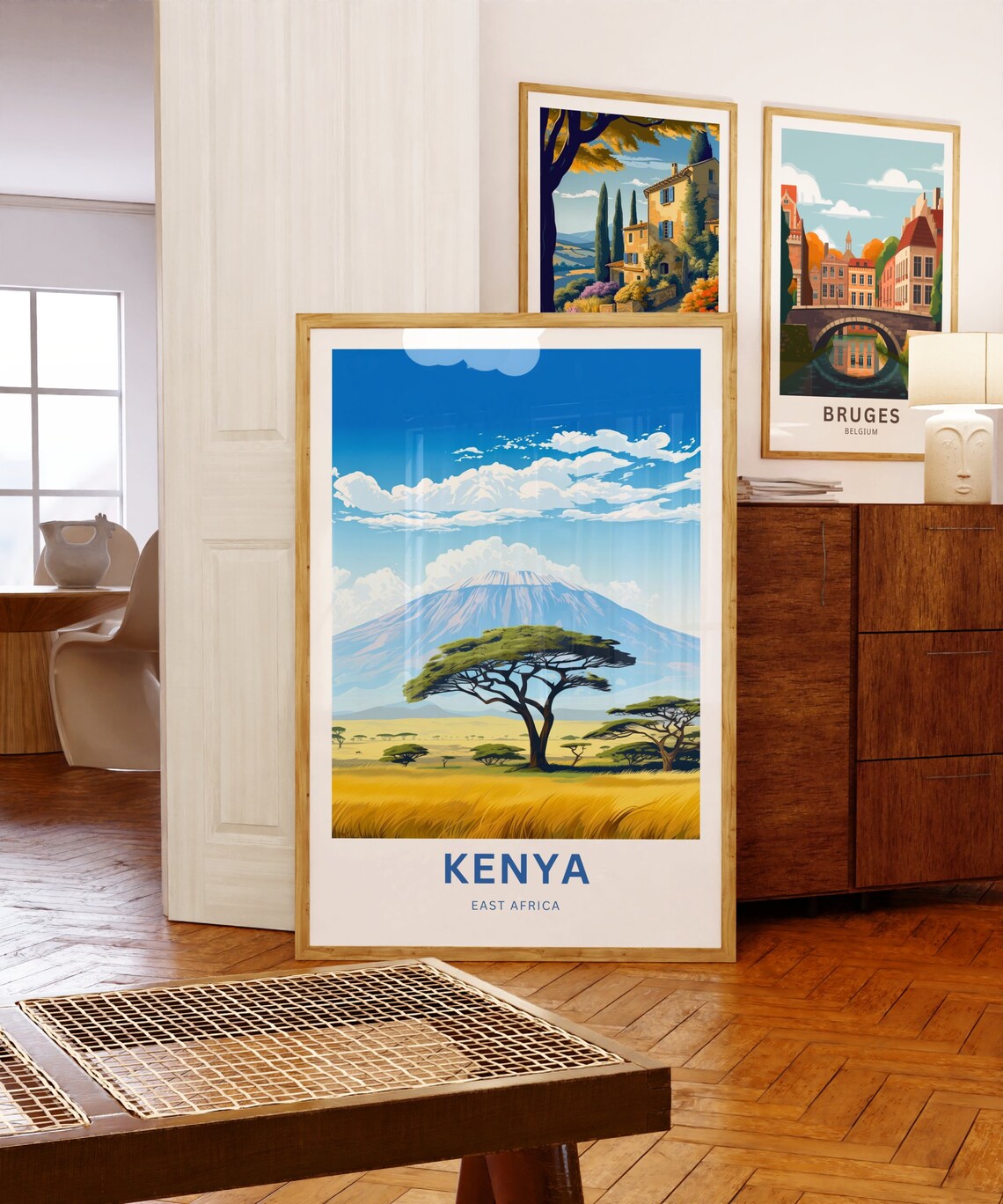 Kenya East Africa Acacia Tree Snow Capped Mountain Savanna Poster - Image 5