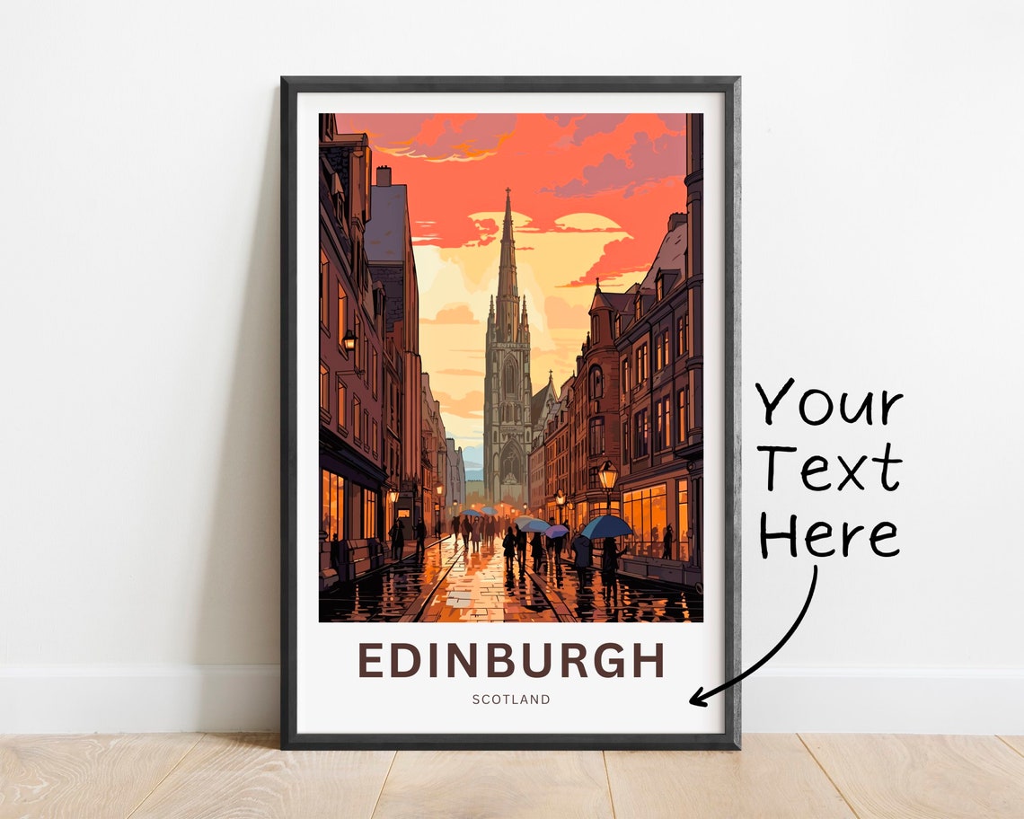 Edinburgh Scotland Church Spire Rainy Sunset Custom Art Poster