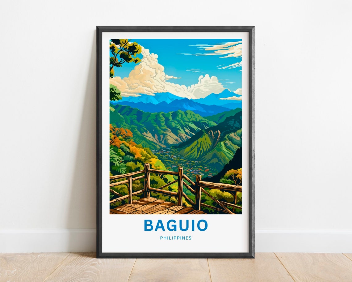 Baguio Philippines Mountain Overlook Wooden Deck Travel Poster