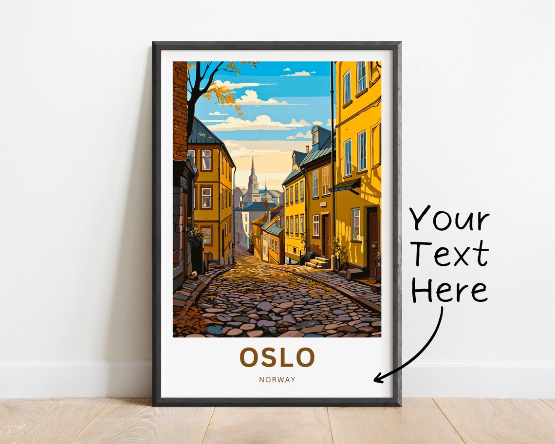 Personalized Oslo Norway Old Town Street Custom Text Travel Poster